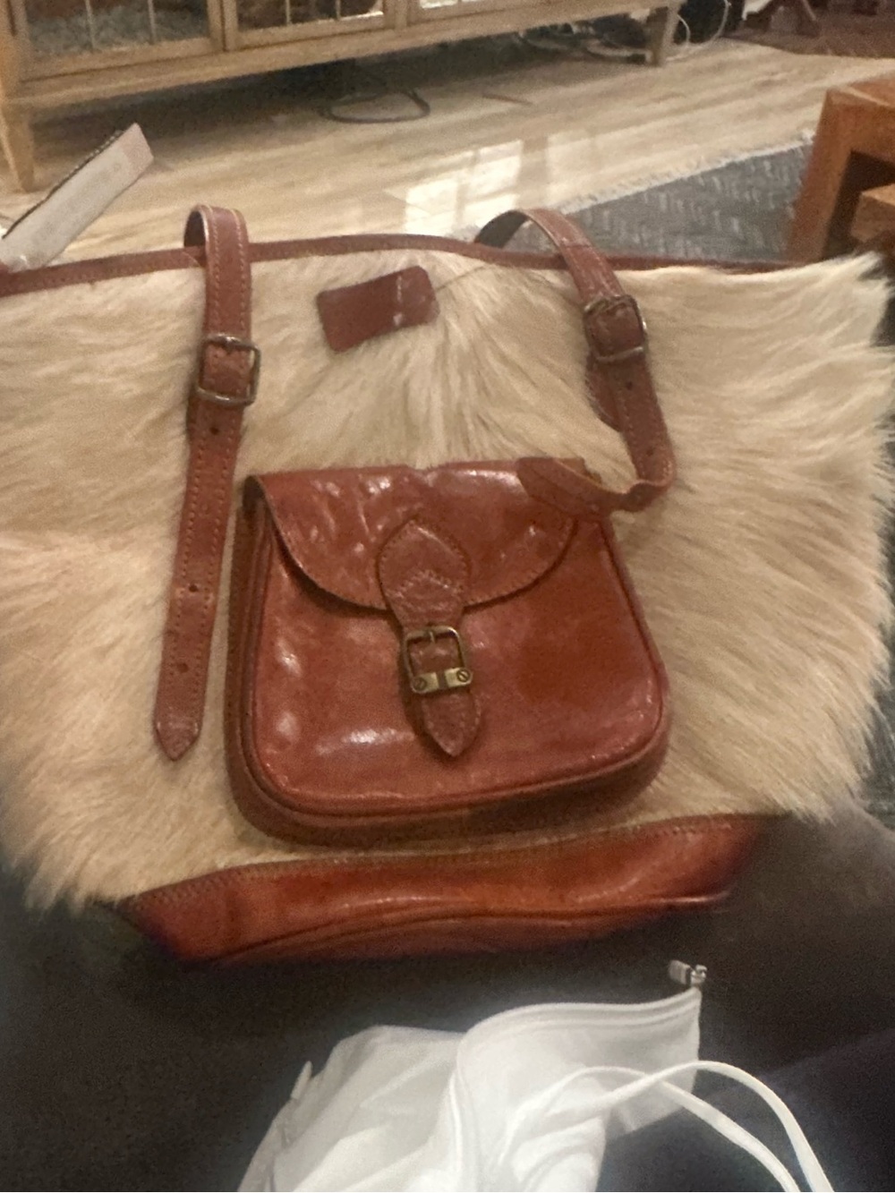 Vintage Western Cowhide & Leather Tote Bag with Front Saddle Pocket | Boho Hair-